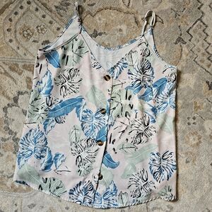 Floral tropical Adjustable Straps Tank. Light pink 95% Polyester 5% Spandex Sz L